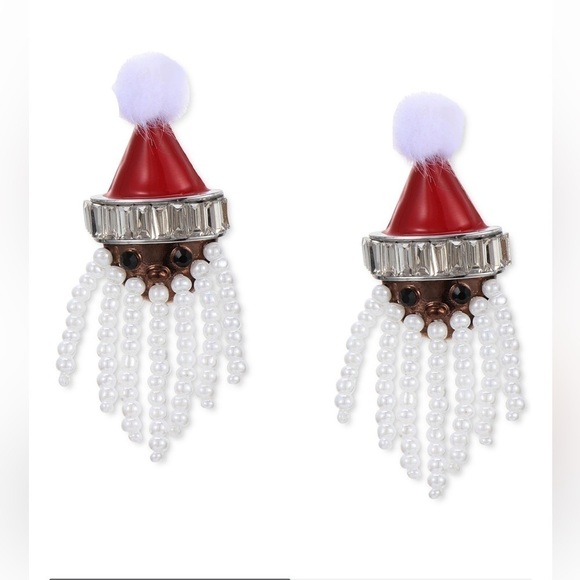 NWT HOLIDAY LANE SILVER TONE CRYSTAL, BEAD AND POM-POM SANTA EARRINGS - Picture 4 of 5